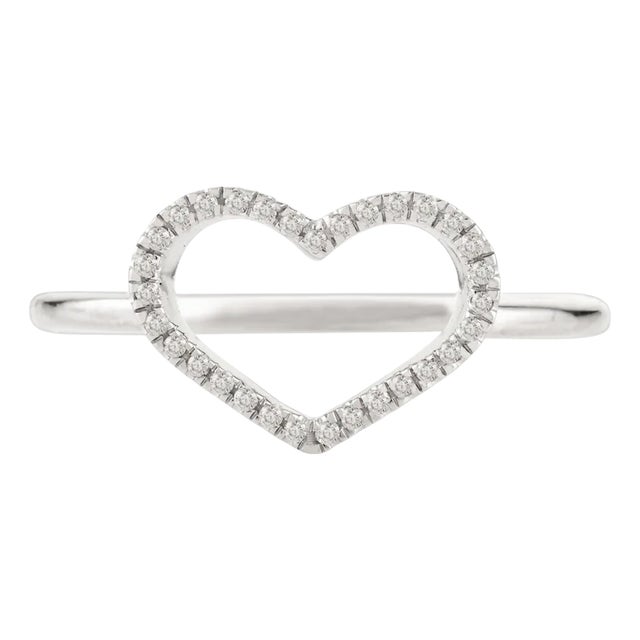14k White Gold Open Heart Shape Diamond Ring Size 6 For Sale