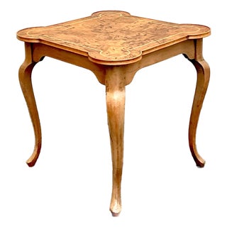 Vintage Regency Burl Wood Marquetry Clover Leaf Game Table For Sale