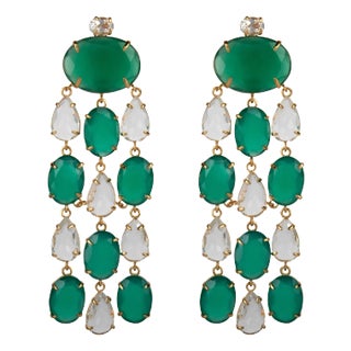 Mercedes Earrings (Green) (Pierced French Clip) For Sale