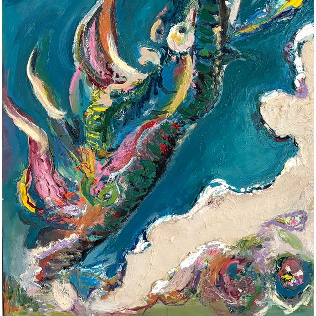 Aerial Seascape Abstract, Original Oil Painting, Rare Art For Sale - Image 4 of 12