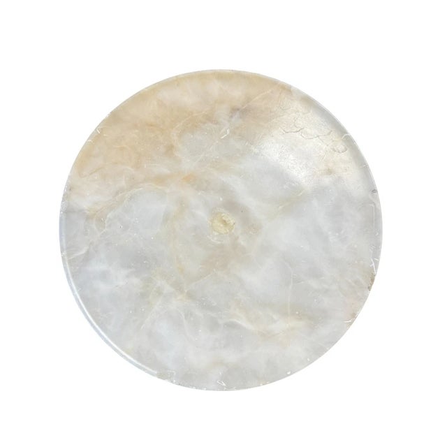 1980s Rustic Carved Alabaster Gueridon Small Occasional Table Stand For Sale - Image 9 of 15