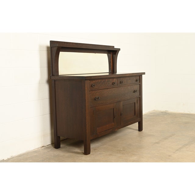 Mission Stickley Brothers Style Antique Mission Oak Arts & Crafts Sideboard Buffet or Bar Cabinet, Circa 1900 For Sale - Image 3 of 11