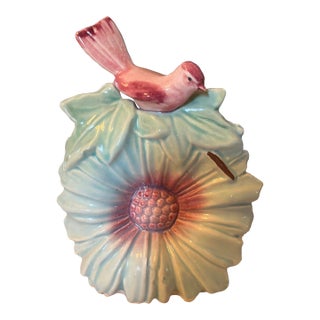 Vintage McCoy Pottery Wall Pocket Pink Bird on Blue Flower For Sale