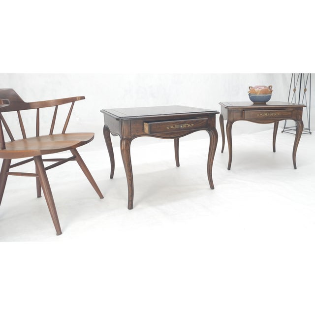 Pair One Drawer Very Fine Solid Dark Chestnut 27x27" Square Side End Tables MINT For Sale - Image 13 of 13