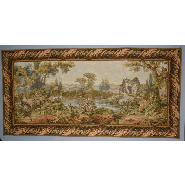 French Vintage French Style Tapestry Wall Hanging Pastoral Landscape River Italy For Sale - Image 3 of 18