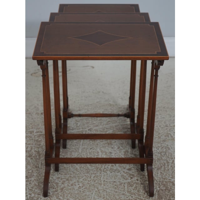 High Quality Inlaid Mahogany Nesting Stack Tables For Sale - Image 4 of 12