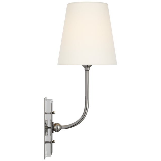Modern Thomas O'Brien for Visual Comfort Signature Hulton 17" Cordless Single Sconce in Polished Nickel with Linen Shade For Sale - Image 3 of 14