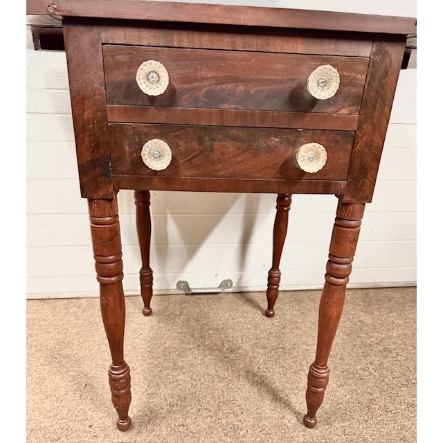 Antique American Sheraton 2 Drawer Dropleaf Cherry Work Table For Sale - Image 4 of 11