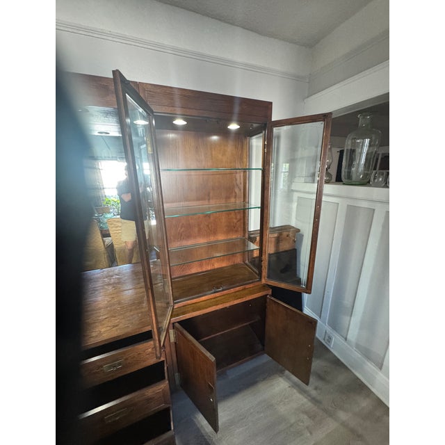 Brass 1960s Henredon Campaign Style DIning Room Hutch For Sale - Image 8 of 11