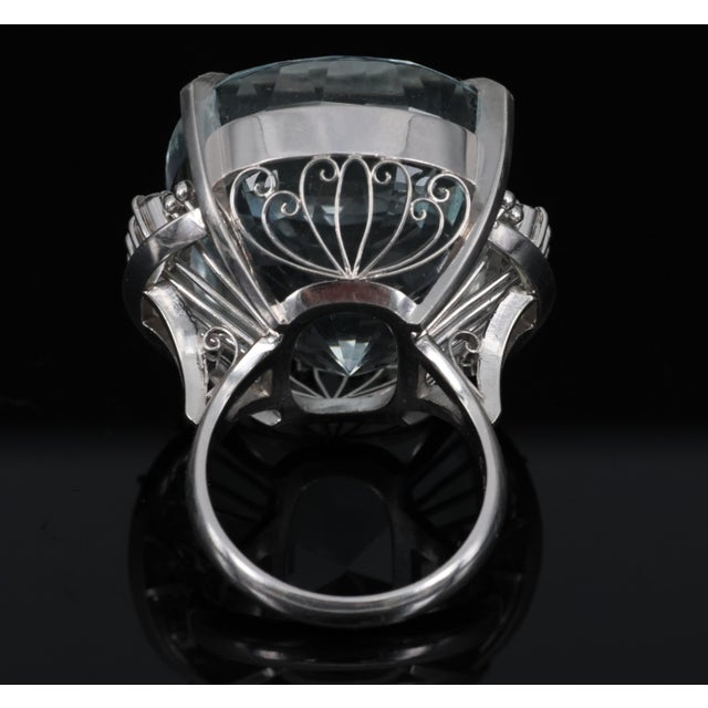 Late 20th Century Rare 62.78ct Natural Aquamarine & 0.25ct Diamond Platinum Ring, 29.1g Size 6 For Sale - Image 15 of 18