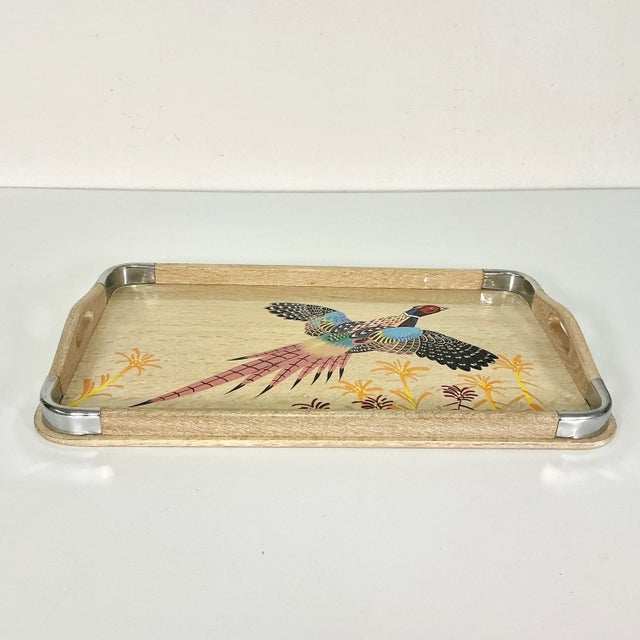 Ecru 1960s Vintage Rustic Farmhouse Boho Chic Large Cerused Oak Pheasant Tray, Medium, Thanksgiving For Sale - Image 8 of 11