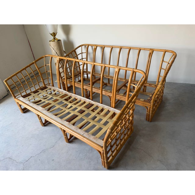 Vintage Ficks Reed Style Bamboo Rattan Sofa With Floral Print Upholstery For Sale - Image 12 of 12