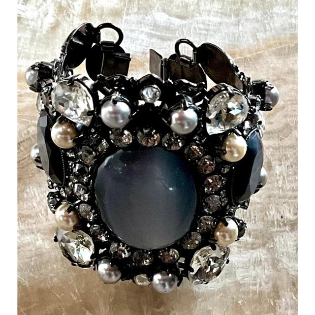 Victorian Vintage Erickson Beamon Smokey Gemstone Bracelet Cuff For Sale - Image 3 of 12