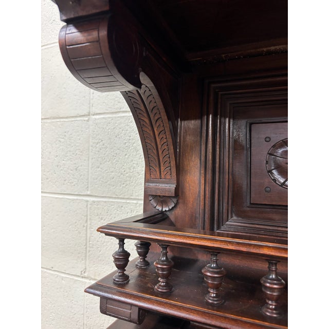 Late 19th Century Antique Late 1800s French Renaissance Revival Walnut Step Back Bookcase Cabinet For Sale - Image 5 of 17