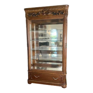 Late 20th Century Vintage French Provincial Style Lighted Display Cabinet With Side Glass Doors