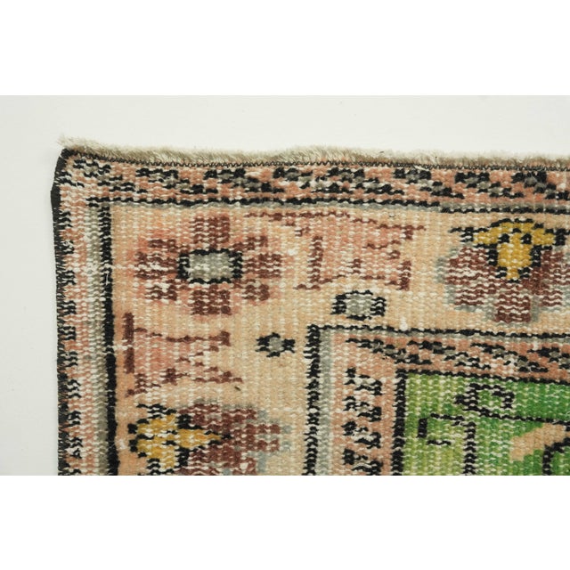1970s Vintage Turkish Handmade Wool Cotton Green Area Rug For Sale - Image 9 of 13