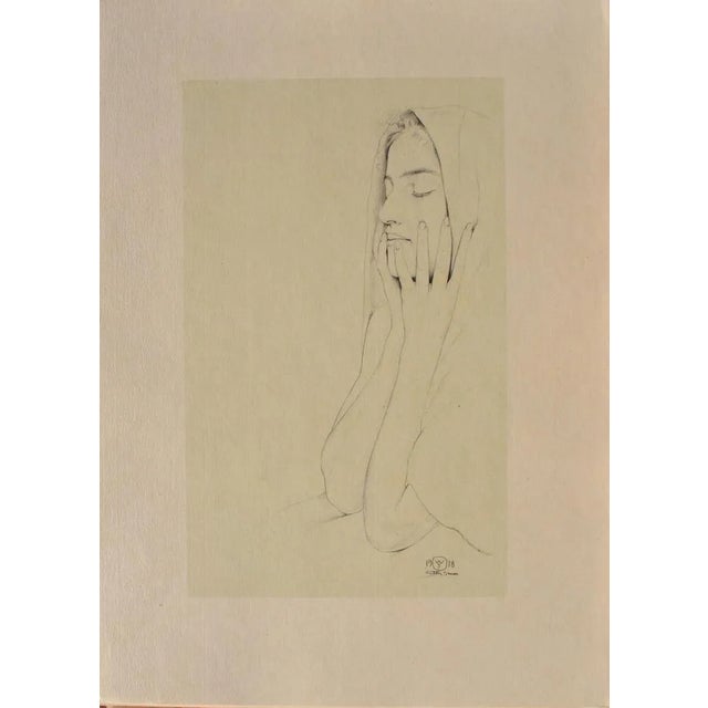 Walter Sauer, Woman with Closed Eyes, Signed Engraving For Sale