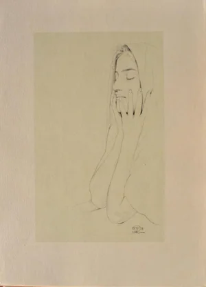 Walter Sauer, Woman with Closed Eyes, Signed Engraving