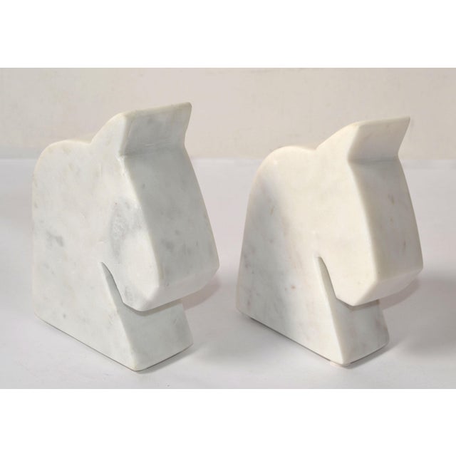 1970s Set of 2 Italian White Carrara Marble Horse Head Shaped Animal Bookends For Sale - Image 5 of 12