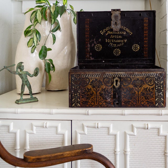 This iron Greek Warrior figurine features a heavy patina of verdigris and stands in an active position with a spear...