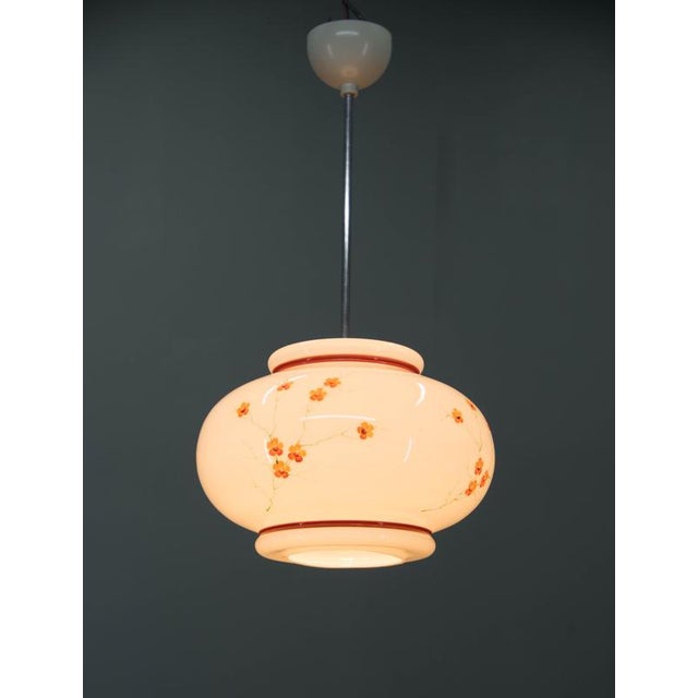 Vintage Hand-Painted Milk Glass Pendant Light, 1970s For Sale - Image 6 of 9