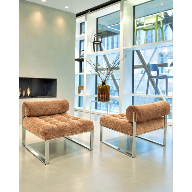 Mid-Century Modern Pair of Harvey Probber Mid-Century Modern Tufted Slipper Lounge Chairs in Paisley Upholstery and Polished Chrome, Circa 1965 For Sale - Image 3 of 15