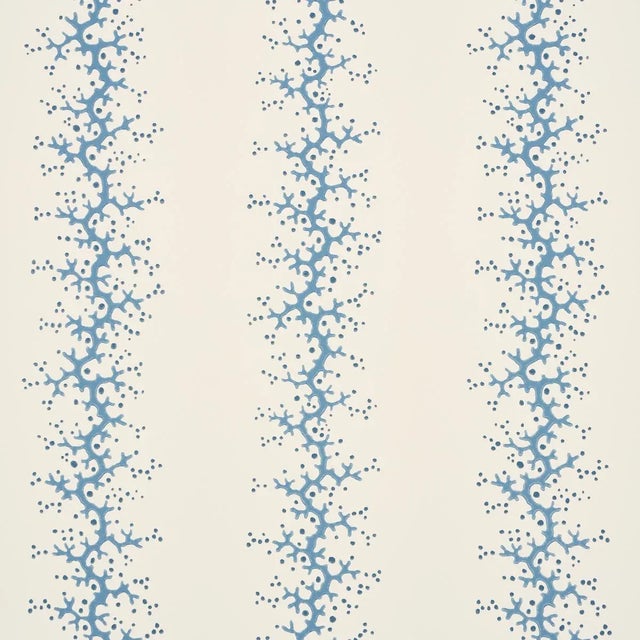 SAMPLE - Schumacher Coral Stripe Wallpaper In Blue For Sale