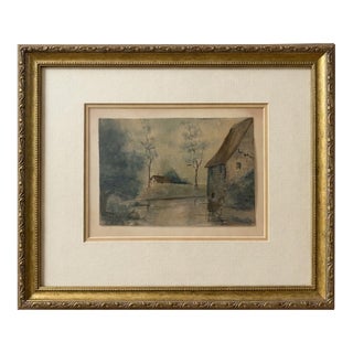 Antique English School Pastoral Landscape Watercolor in Gilt Frame For Sale