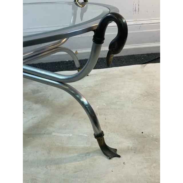 1960s 1960s Modernist Maison Jansen Steel & Brass Swan Head Coffee Table For Sale - Image 5 of 10
