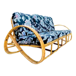 Mid-20th Century Rattan Three Strand 3/4 Pretzel Modular Sofa