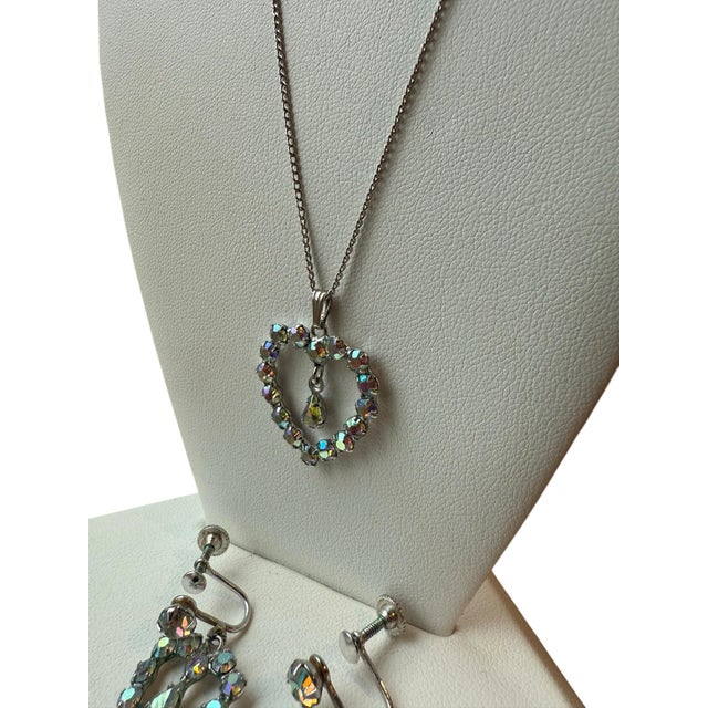 B David Aurora Borealis Rhinestone Earrings Necklace Heart Set Marked Sterling - 3 Pieces For Sale - Image 11 of 11