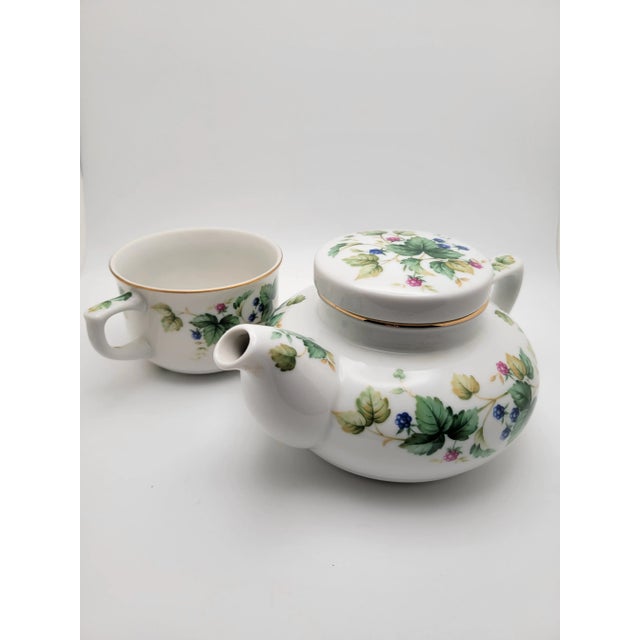 1960's Berries and Leaves Design Porcelain Tea Pot With Lid and Cup For Sale - Image 12 of 12
