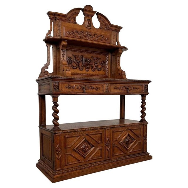 Antique English Golden Oak Sideboard with Barley Twist Supports, 1800s For Sale - Image 4 of 13