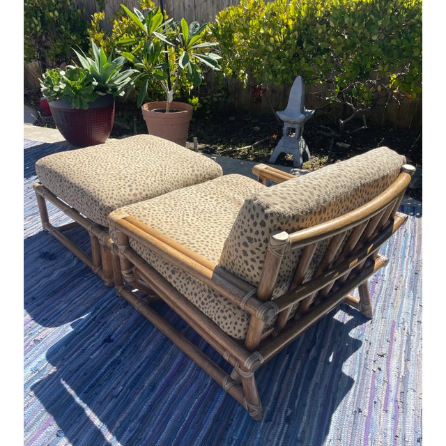 1960s McGuire Vintage Rattan Lounge Chair & Ottoman, an Oversized Set of 2 For Sale - Image 5 of 14