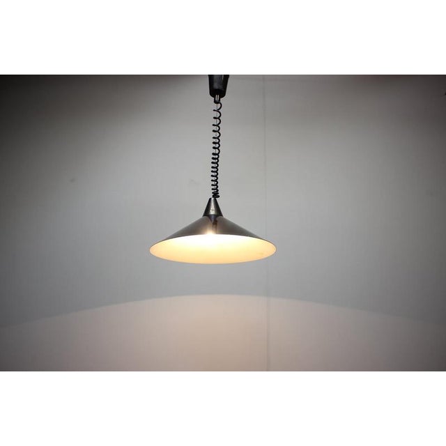 Black Czechoslovakian Space Age Pendant Lamp in Black Metal, 1970s For Sale - Image 8 of 12