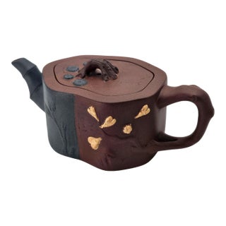 Vintage Chinese Yixing Zisha Two-Tone Inlaid Teapot 6.75” For Sale