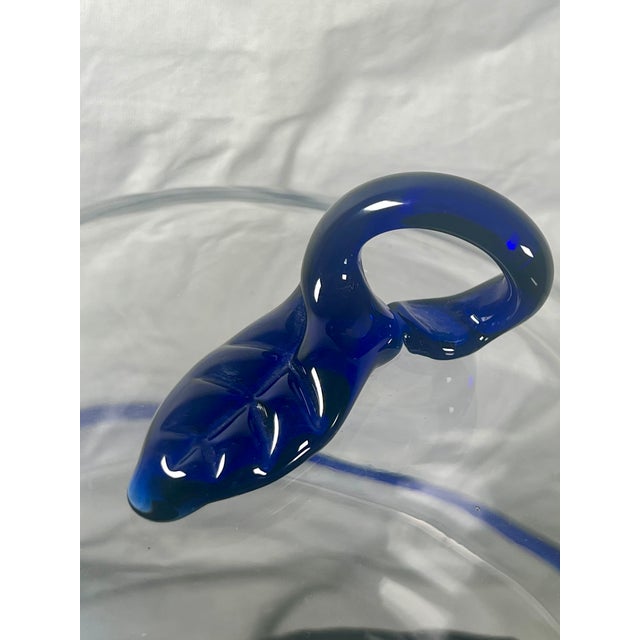 Late 20th Century Vintage Hand-Blown Cake Stand With Cover, Cobalt Blue Trim For Sale - Image 5 of 7
