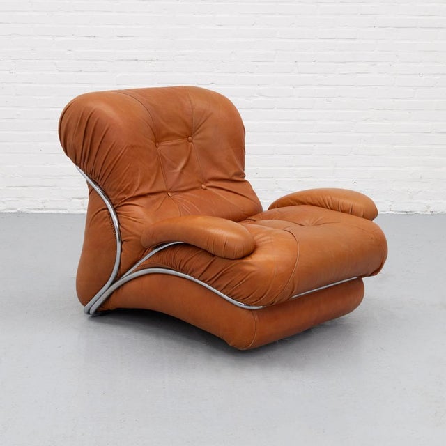 1970s Italian Corolla Lounge Chair in Cognac Leather by I.P.E., 1970s For Sale - Image 5 of 16
