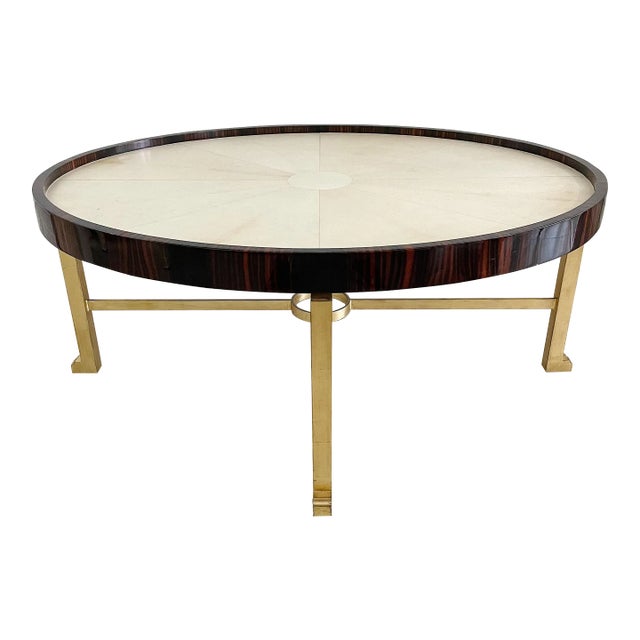 Karl Springer Mark V Parchment Macassar Ebony & Gilt Iron Coffee Table For Sale