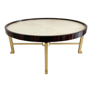 Karl Springer Mark V Parchment Macassar Ebony & Gilt Iron Coffee Table