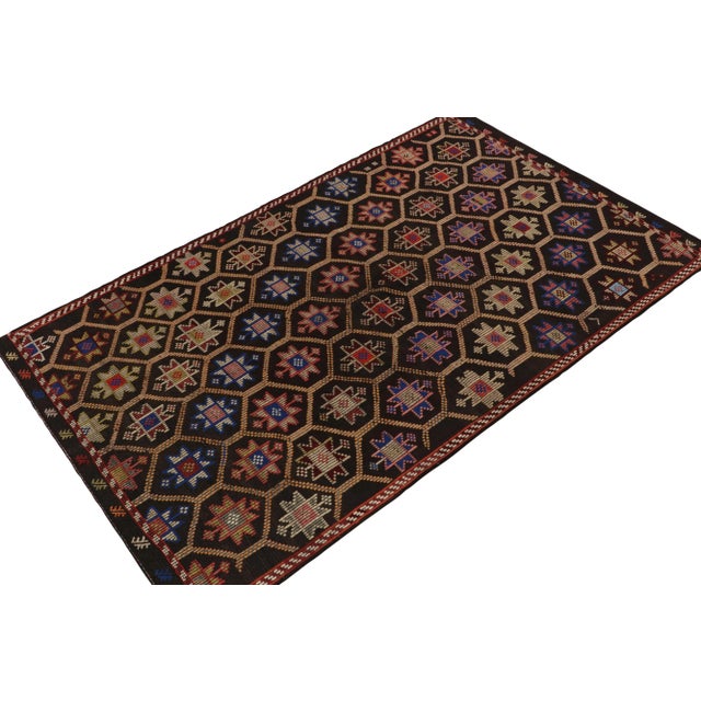 Tribal Vintage Cecim Kilim, Tribal Rug in Brown, Red and Blue Star Patterns For Sale - Image 3 of 7