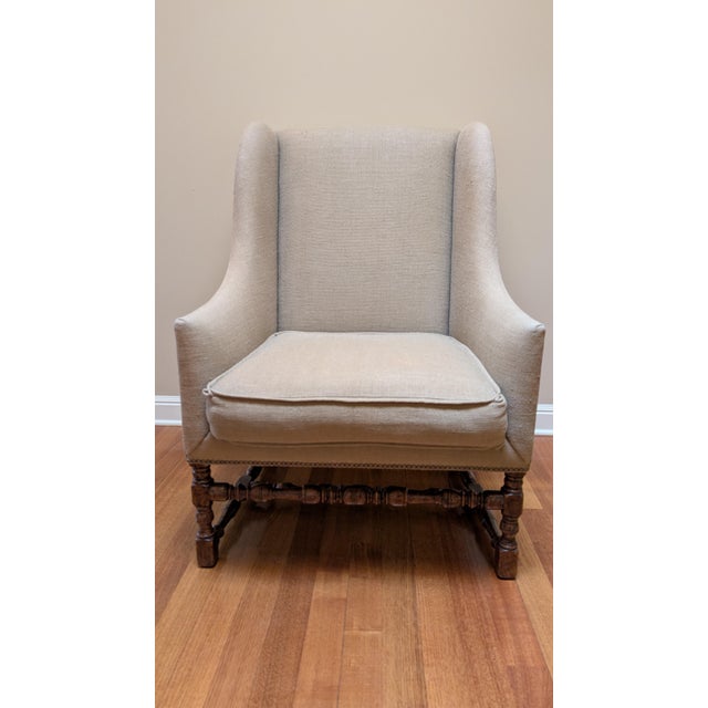 Dennis and Leen Dennis & Leen Attributed Louis XIII Fireside Wing Chair & Ottoman For Sale - Image 4 of 6