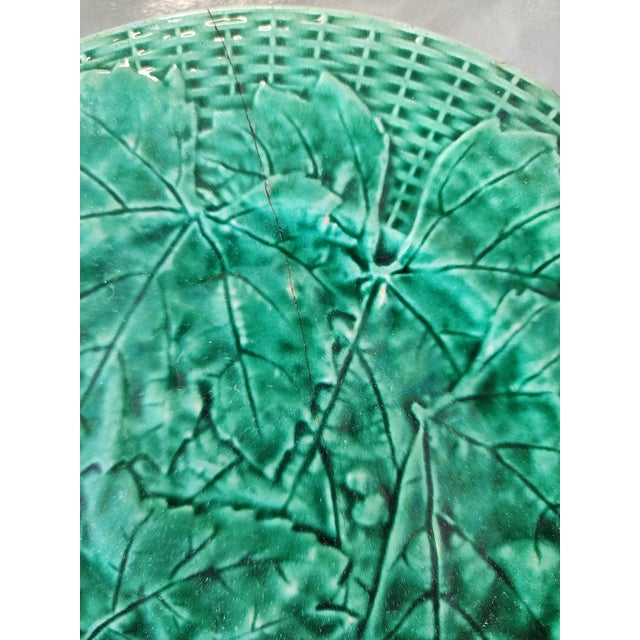 Antique 19th Century Minton Majolica Green Leaf Basketweave Plates - Set of 4 For Sale - Image 15 of 16