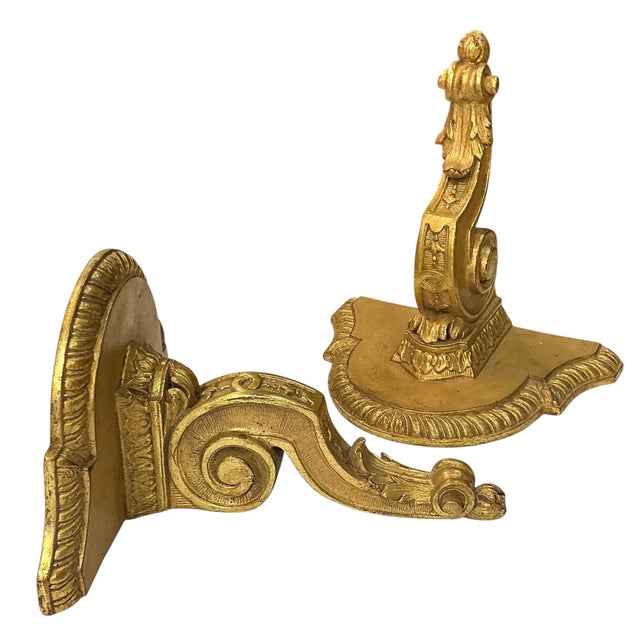 Mid-Century French Empire Revival Terracotta Wall Brackets W/ Water Gilt - Pair For Sale - Image 4 of 5