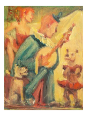 'Banjo Dogs', Mid-Century American School, Impressionist Circus Scene