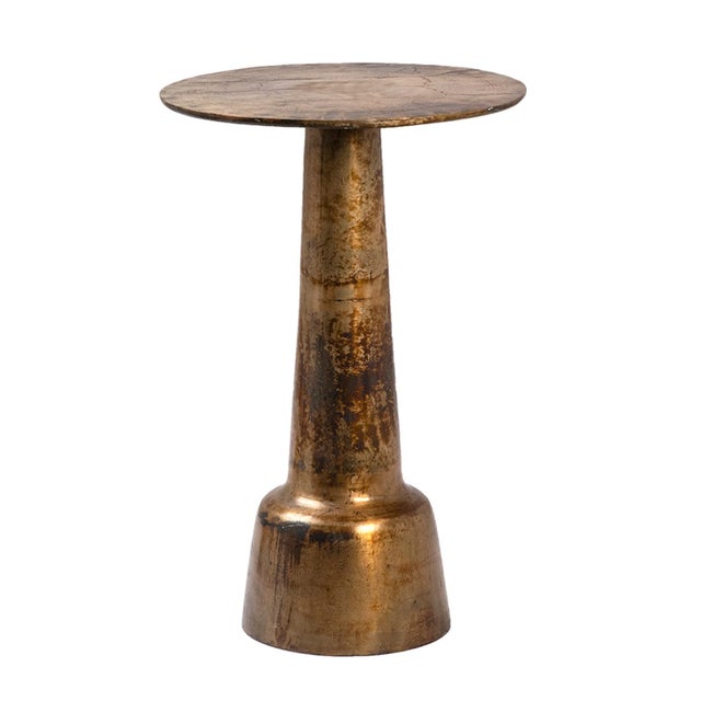 Modern Brass Finish Pedestal Side Table For Sale - Image 3 of 7