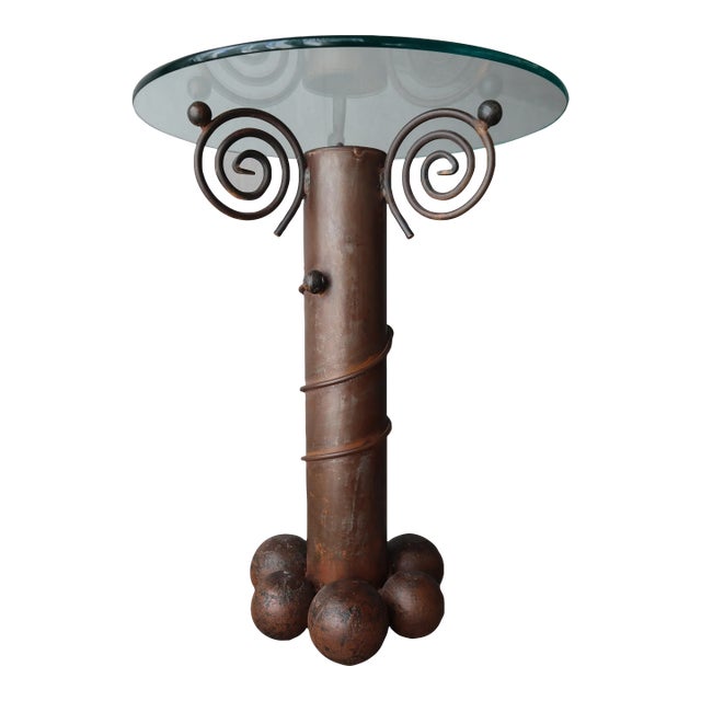 Forged Iron and Glass Side Table by Carlos De Anda For Sale