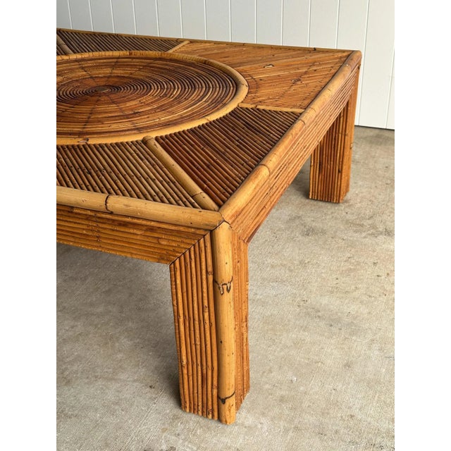 Vivai del Sud Vintage Monumental Rattan Sunburst Coffee Table Attributed to Vivai Del Sud, C. 1970s For Sale - Image 4 of 12