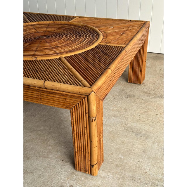 Vivai del Sud Vintage Monumental Rattan Sunburst Coffee Table, C. 1970s For Sale - Image 4 of 12