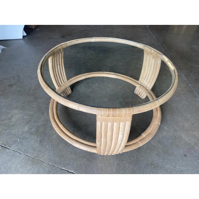 1950s Five Strand Rattan Coffee Table With Glass Top For Sale - Image 4 of 7